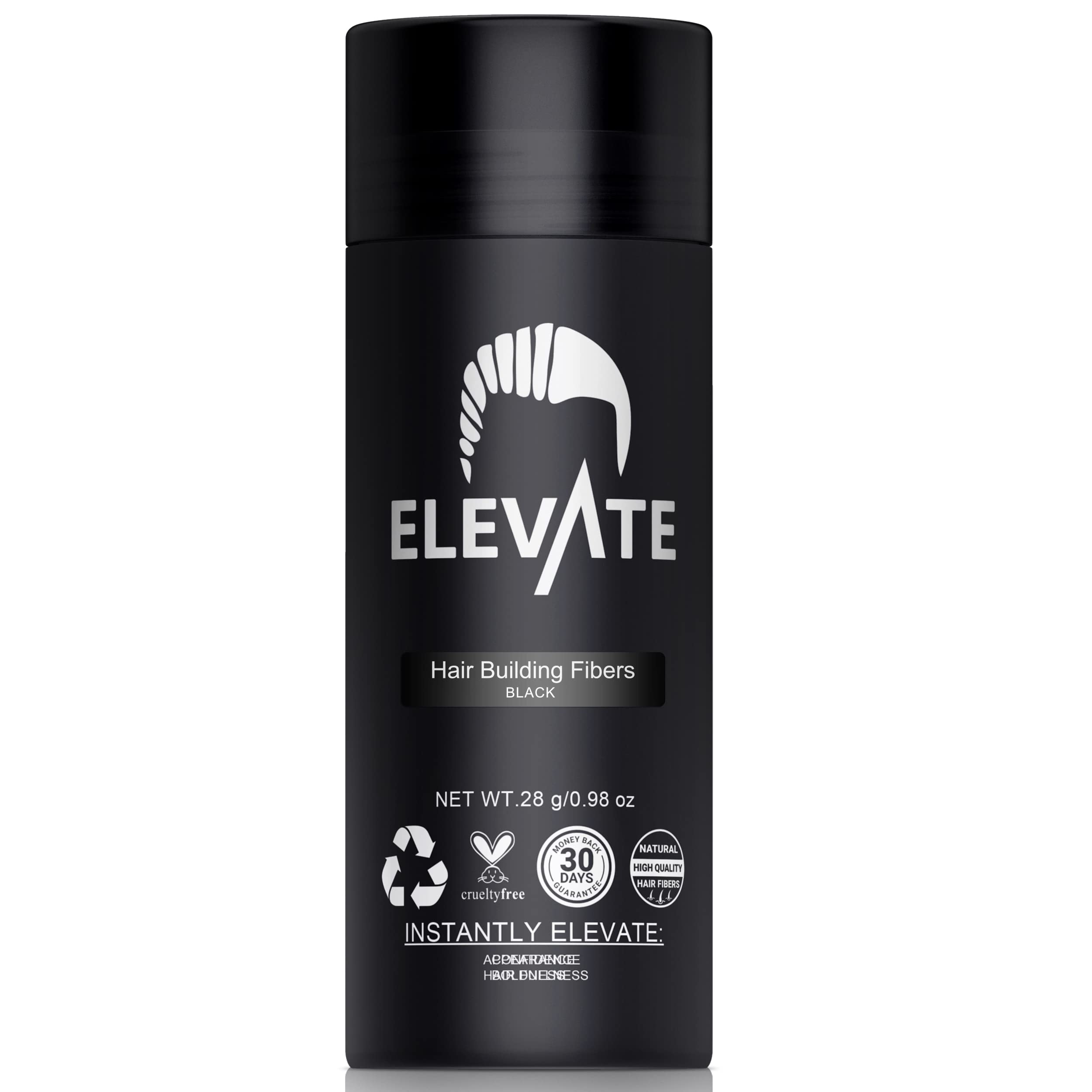 Elevate Hair Fibers bottle pour shows quick, natural-looking coverage.