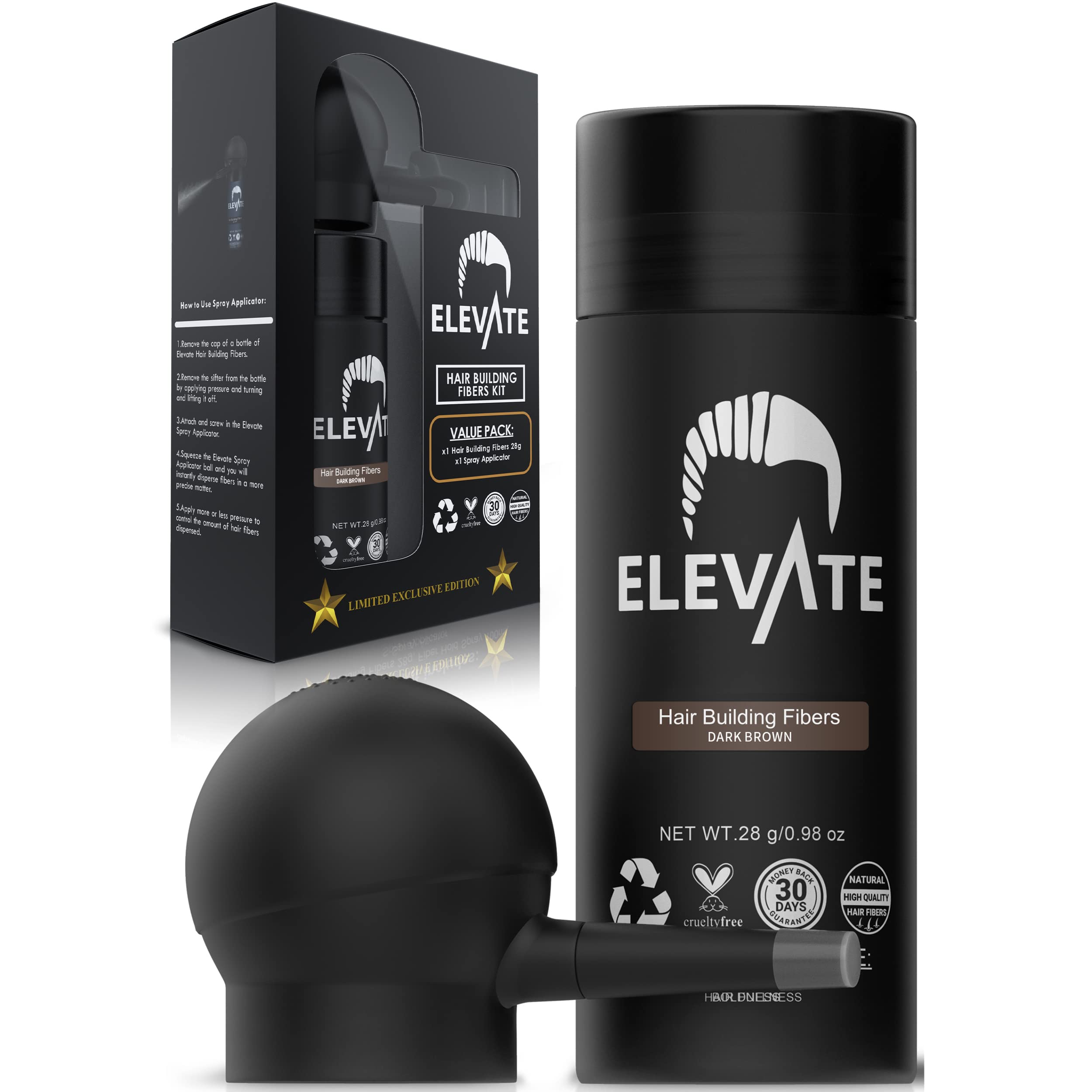 Elevate Hair Perfecting 2-in-1 Kit spray applicator demonstrates precise, mess-free coverage.