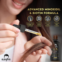 Elevate Hair Regrowth bottle back label highlights vegan, paraben-free formula
