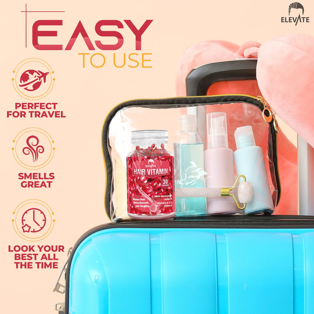 Elevate hair serum capsules massaged onto strand for soft, manageable hair