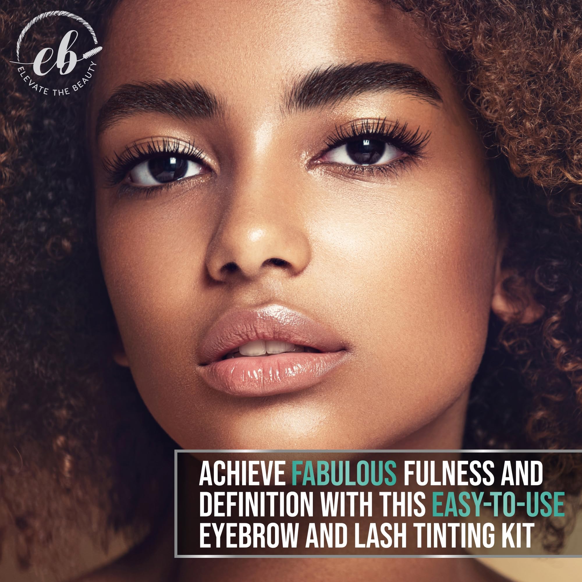 Swatches show black and brown shades for natural-looking brow and lash tint.