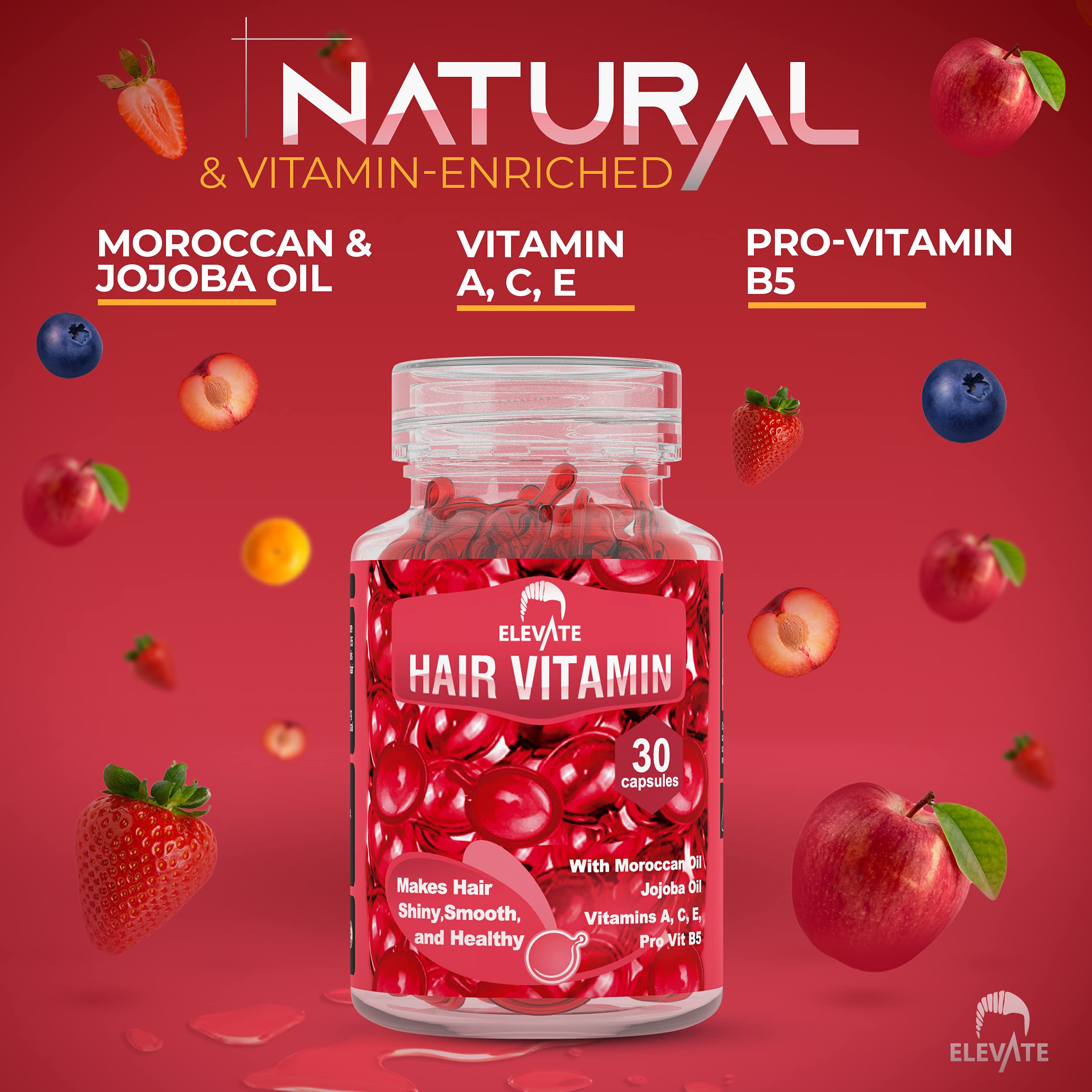 Elevate vitamin A C E B5 nutrients closeup promotes healthier-looking hair