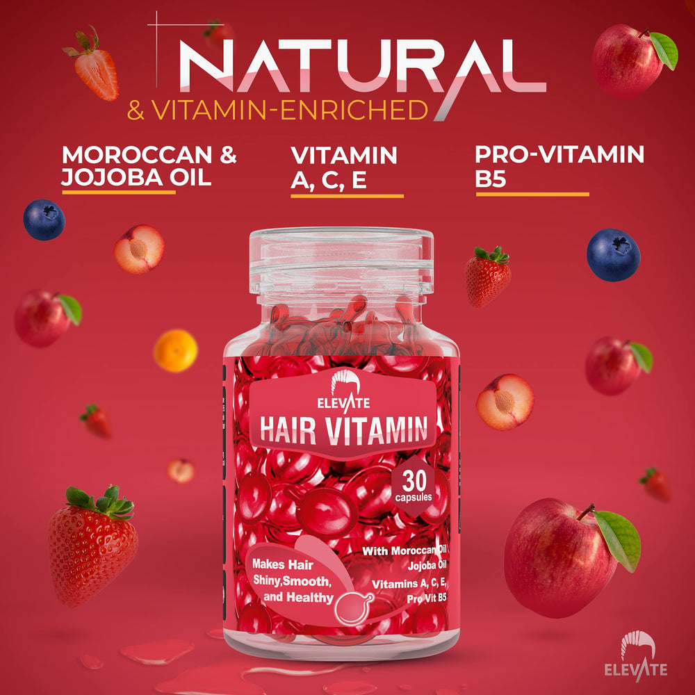 Elevate vitamin A C E B5 nutrients closeup promotes healthier-looking hair