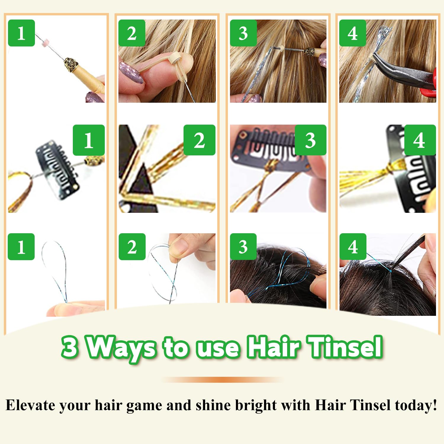 ELEVAVE kit includes pliers, crochet hook, and bands for quick styling