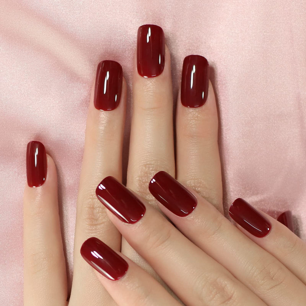 Elevenail glossy dark wine red press-on nails for salon-worthy home manicure