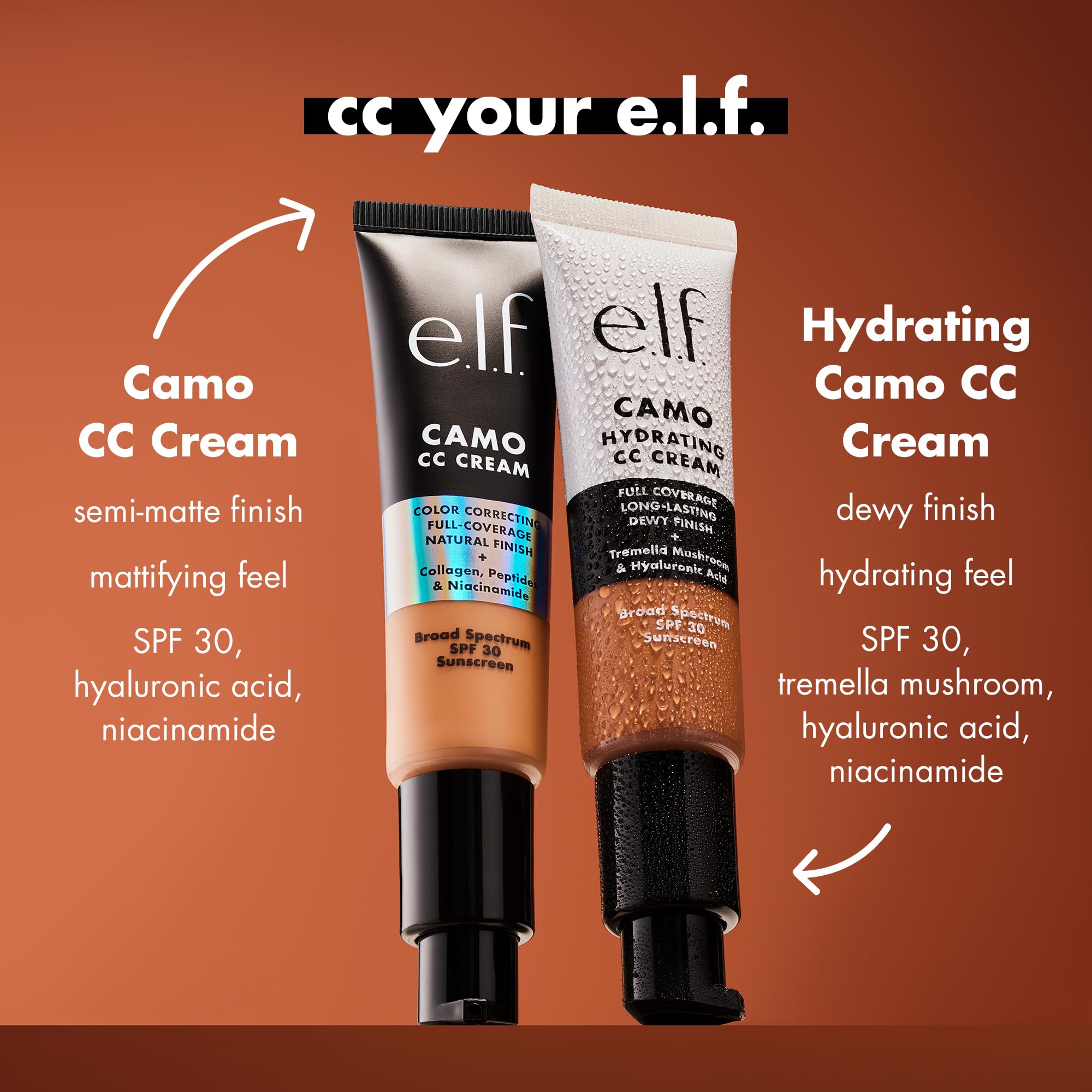 e.l.f. Hydrating Camo CC Cream packaging highlighting SPF 30 protection.