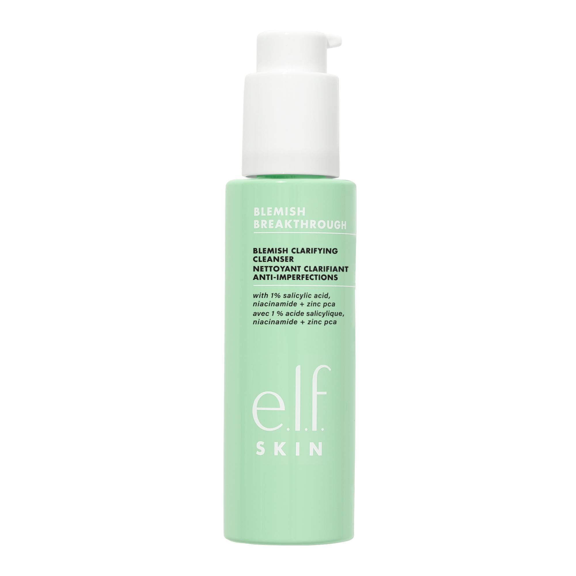 e.l.f. SKIN Blemish Breakthrough foam on skin demonstrating makeup removal.