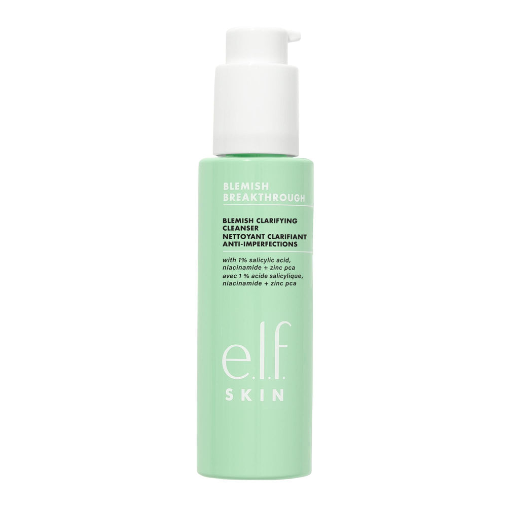 e.l.f. SKIN Blemish Breakthrough foam on skin demonstrating makeup removal.