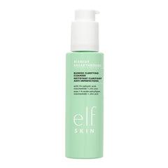 e.l.f. SKIN Blemish Breakthrough foam on skin demonstrating makeup removal.