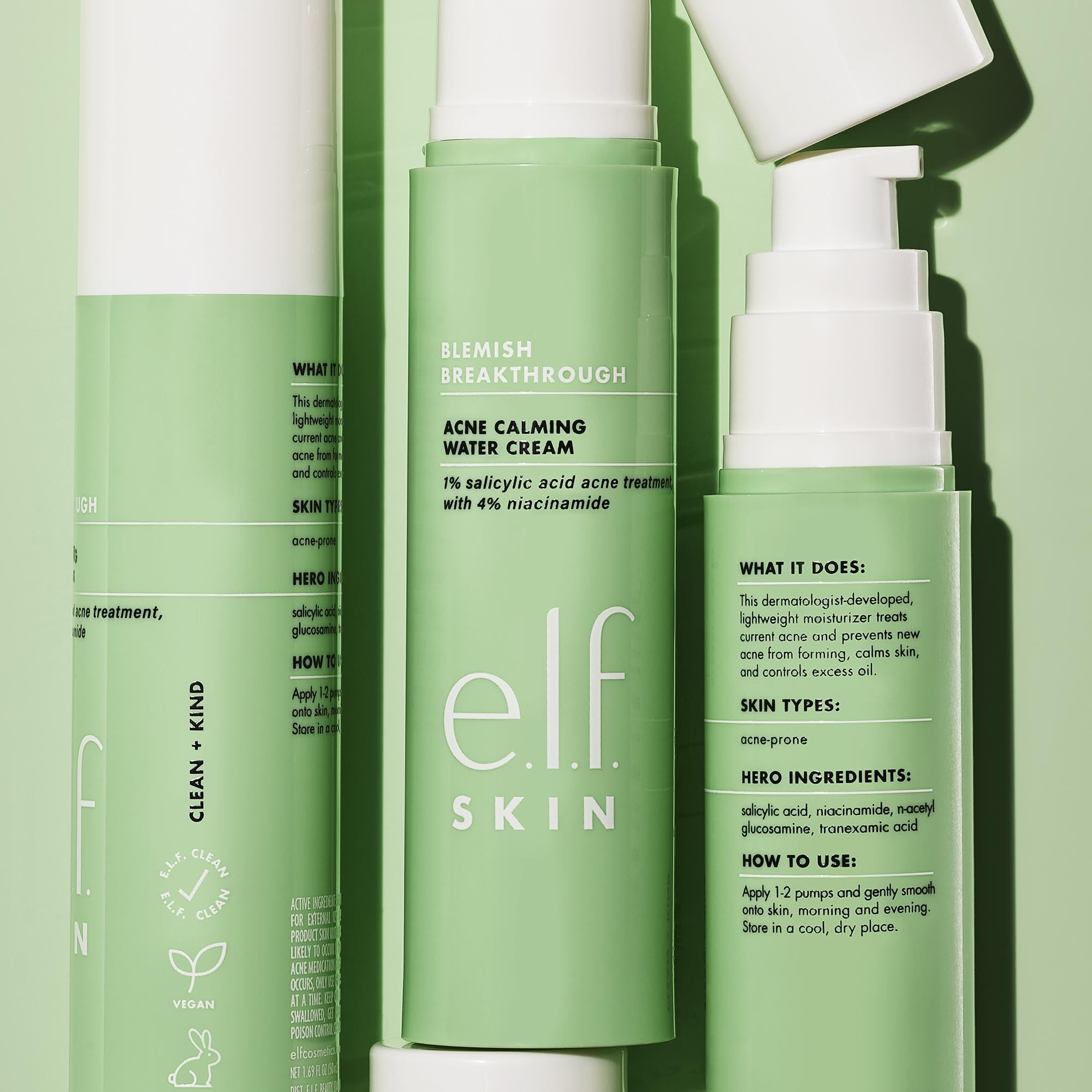 Applying e.l.f. Water Cream on skin to calm oil and shine.