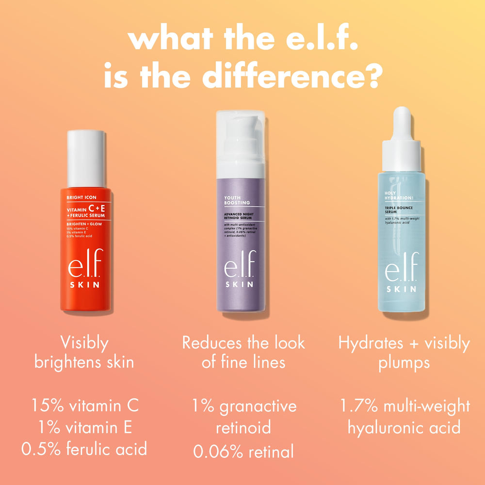 e.l.f. SKIN Bright Icon serum glow on a hydrated, refreshed complexion.