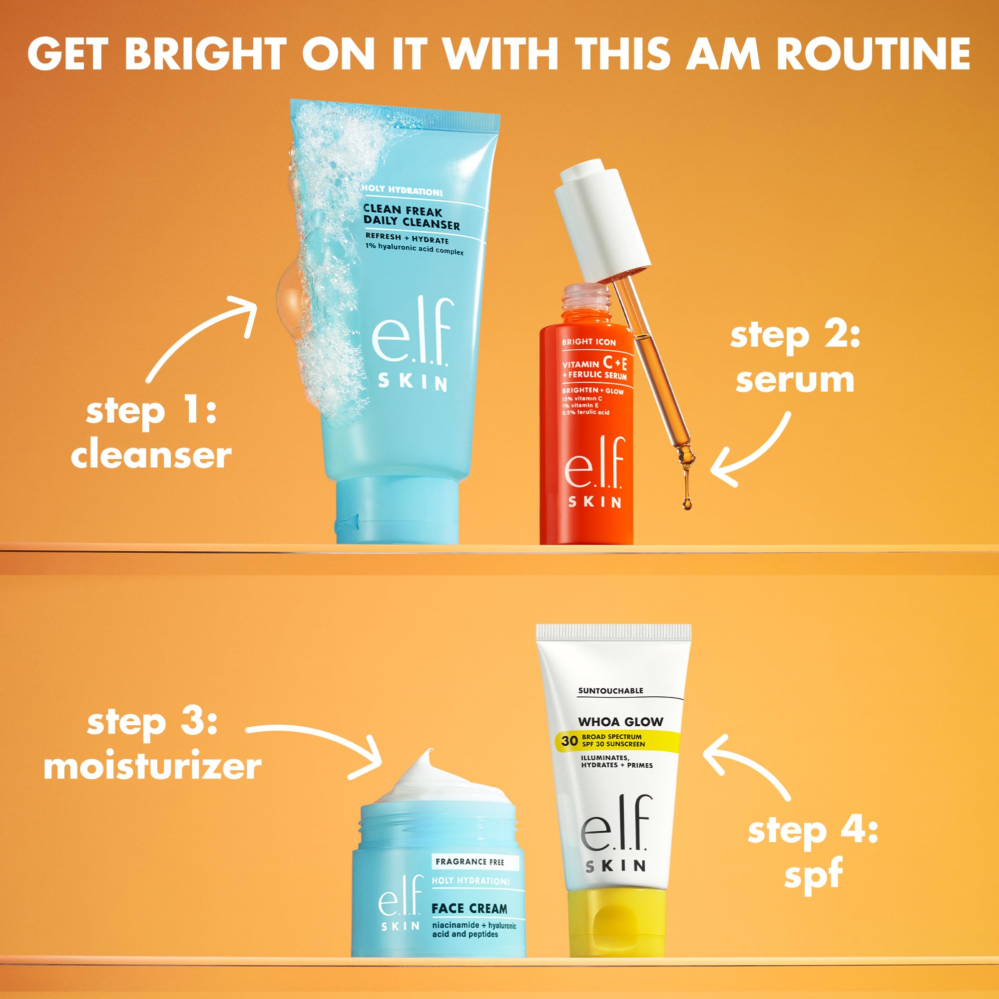 e.l.f. SKIN Bright Icon serum packaging on clean vanity surface.