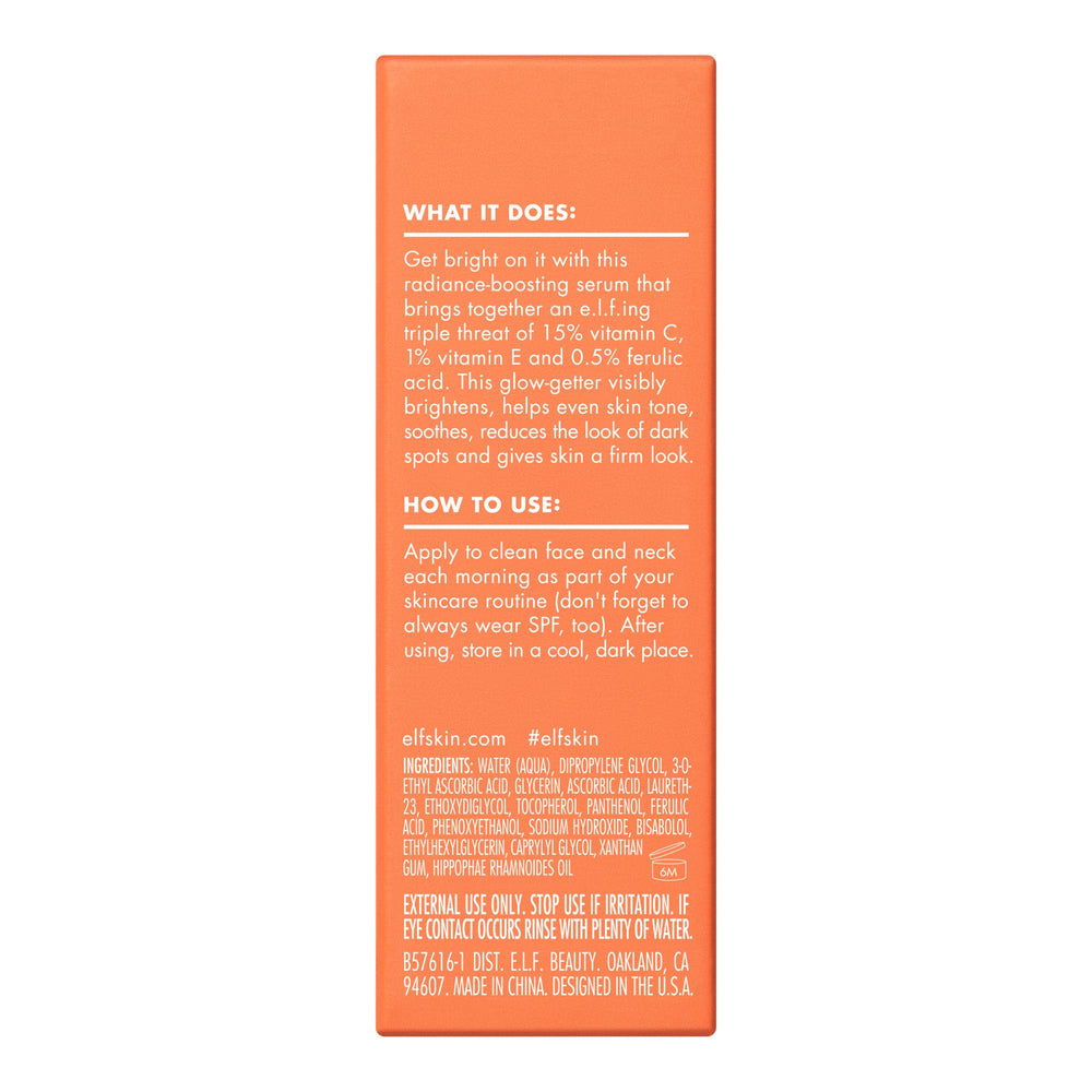 e.l.f. SKIN Bright Icon serum vegan cruelty-free badge visible on packaging.