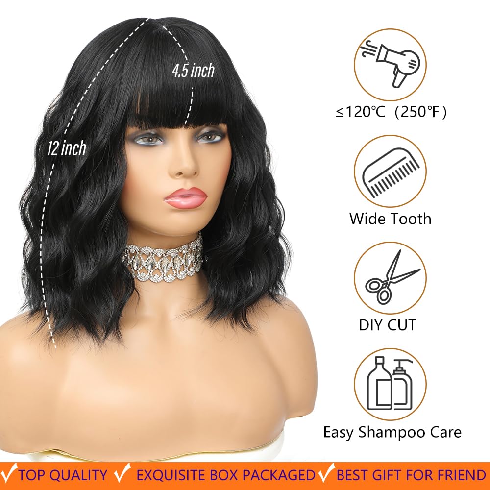Elfairy heat-resistant synthetic wig in natural black for durable daily wear.