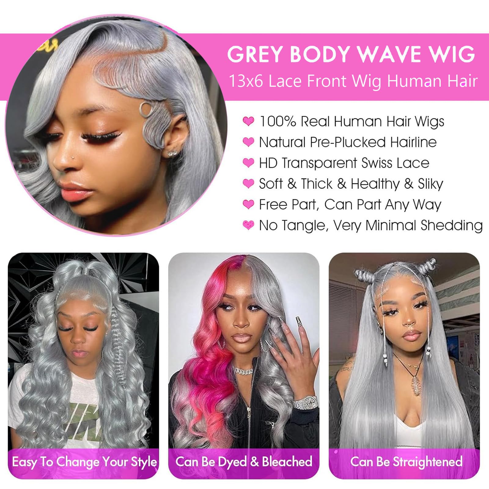 ELFSECRET bleached-knot grey wig with natural hairline for a seamless front
