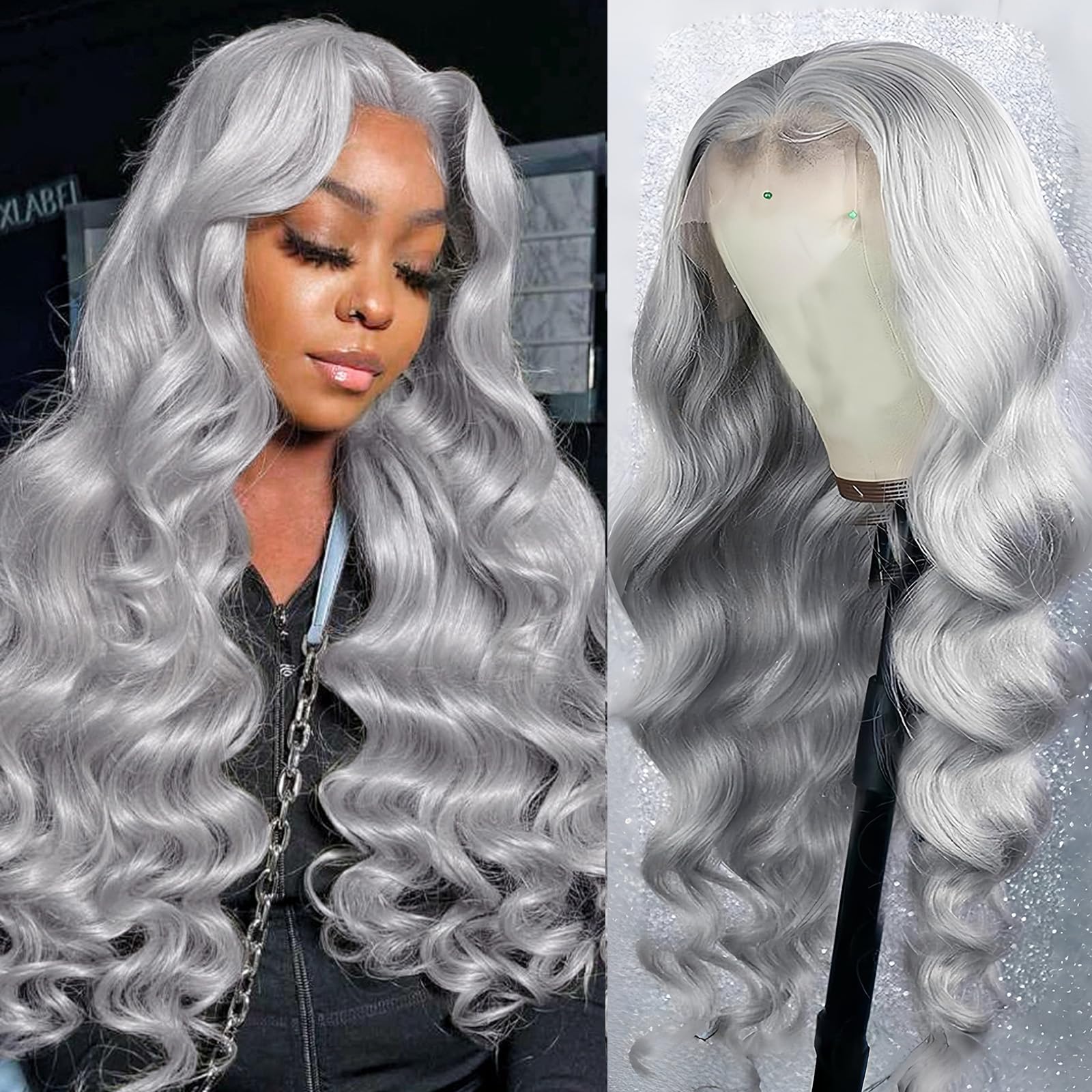 ELFSECRET grey lace-front wig 13x6 body wave for natural daily styling