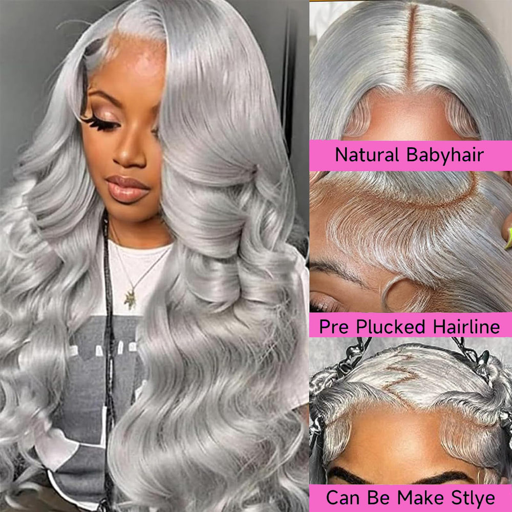 ELFSECRET grey lace-front wig with pre-plucked baby hair for seamless hairline