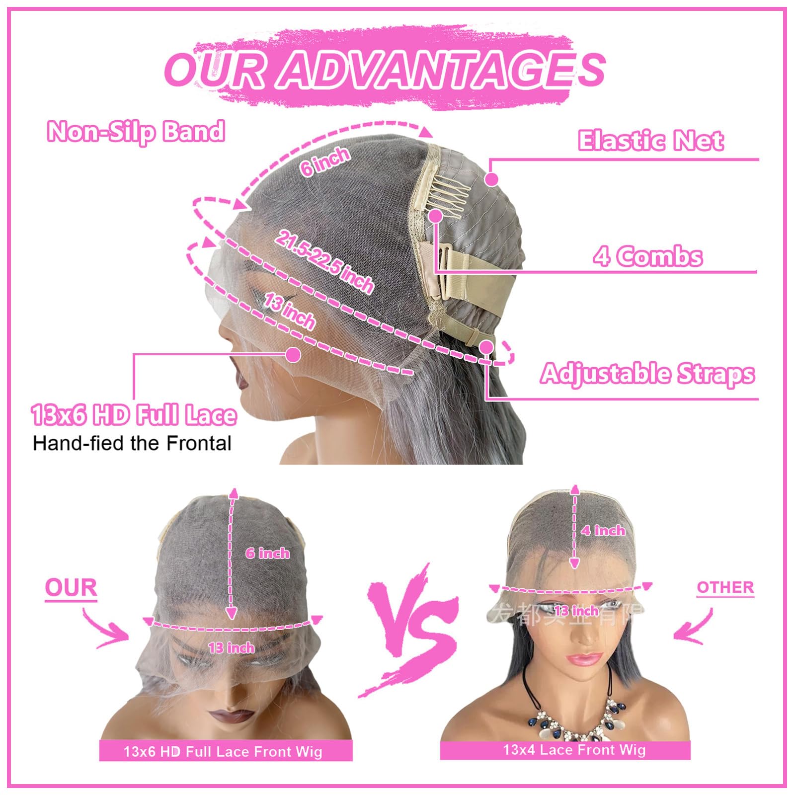 ELFSECRET hd lace-front cap with 4-combs for secure, glue-free installation