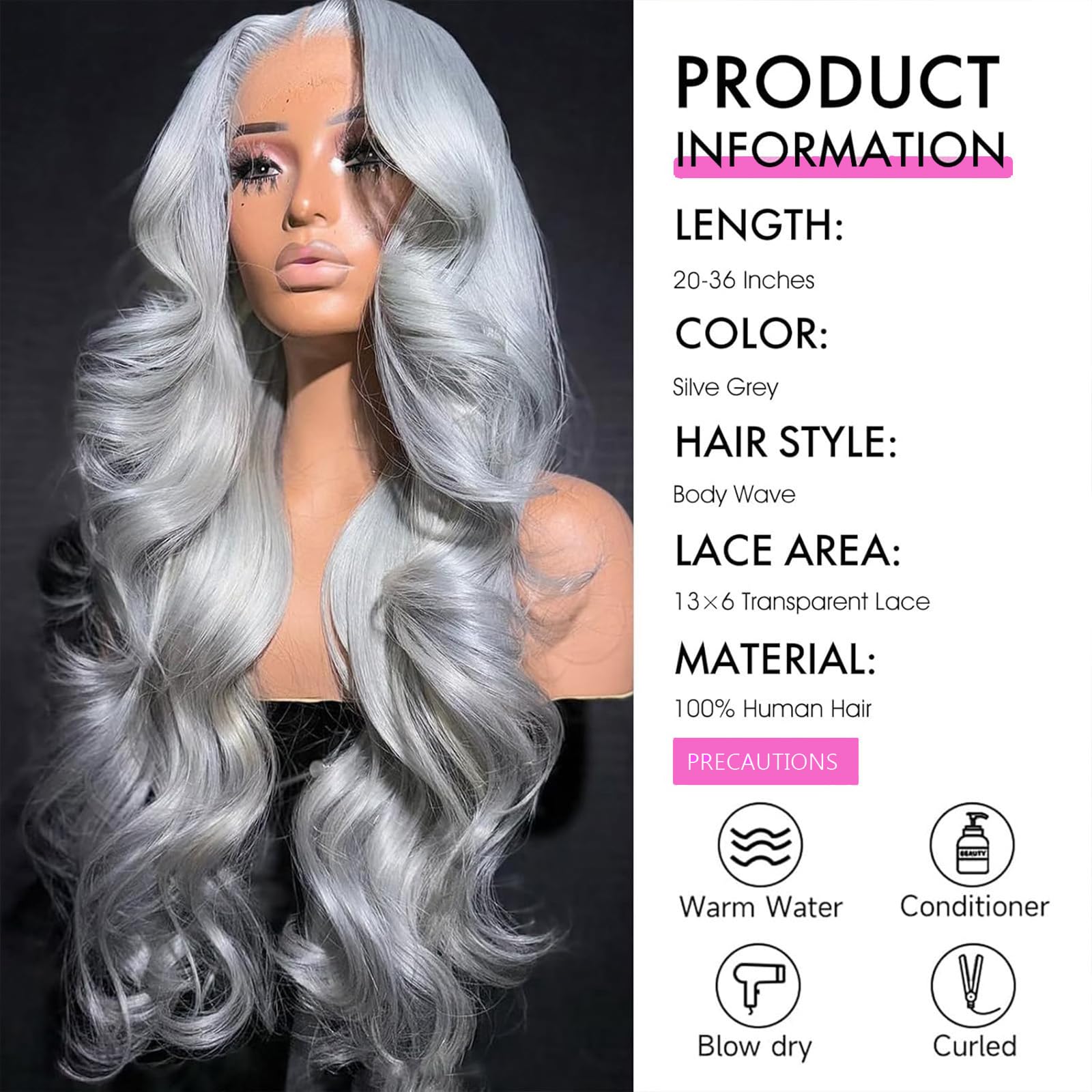 ELFSECRET silver-grey human hair wig at 22 inch for versatile styling