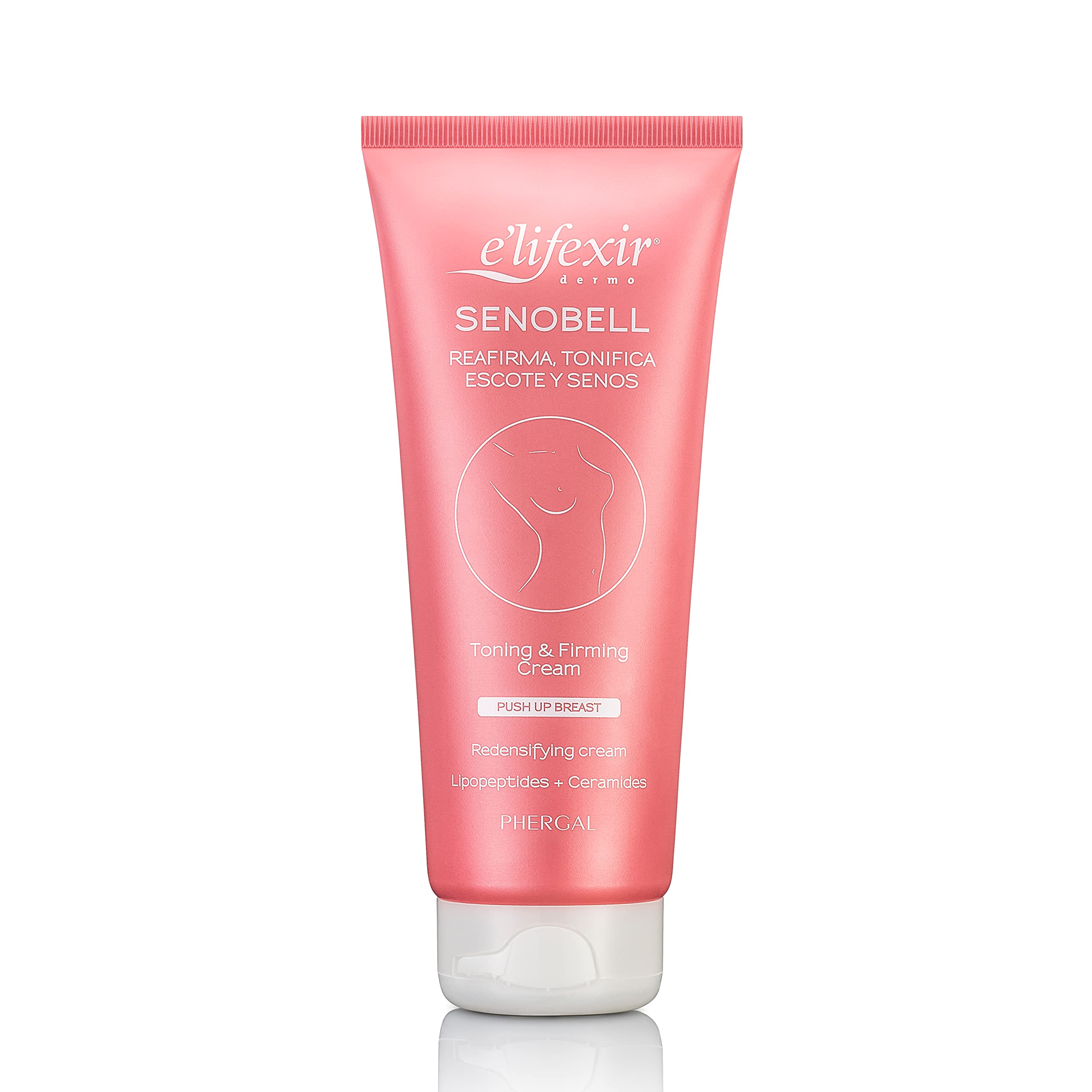 E'LIFEXIR Senobell bust cream bottle offers silky, firming nourishment for the chest.