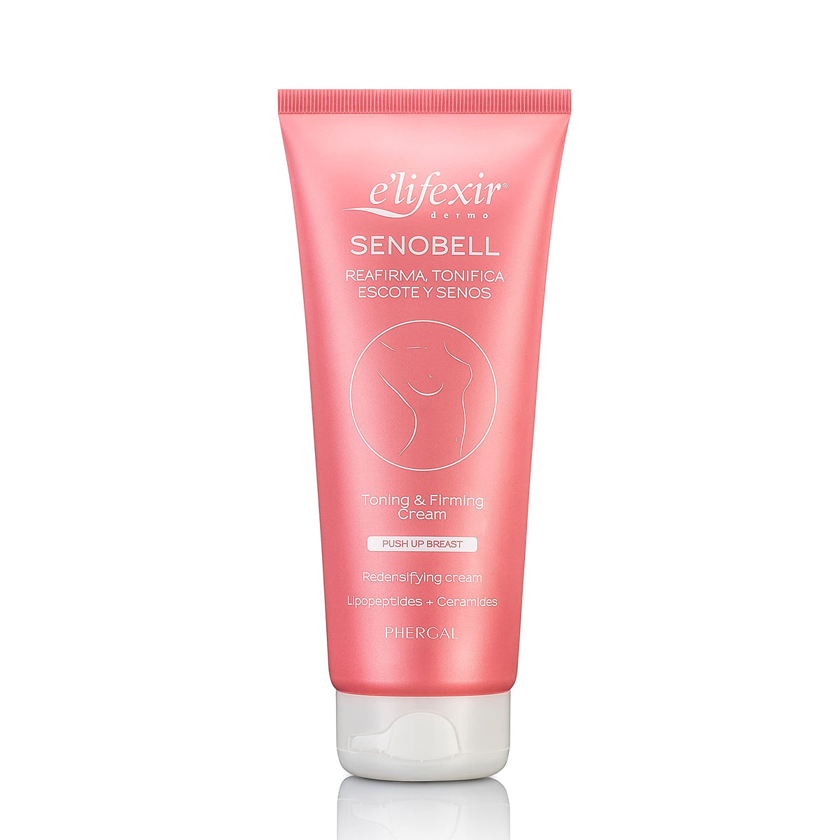 E'LIFEXIR Senobell bust cream bottle offers silky, firming nourishment for the chest.