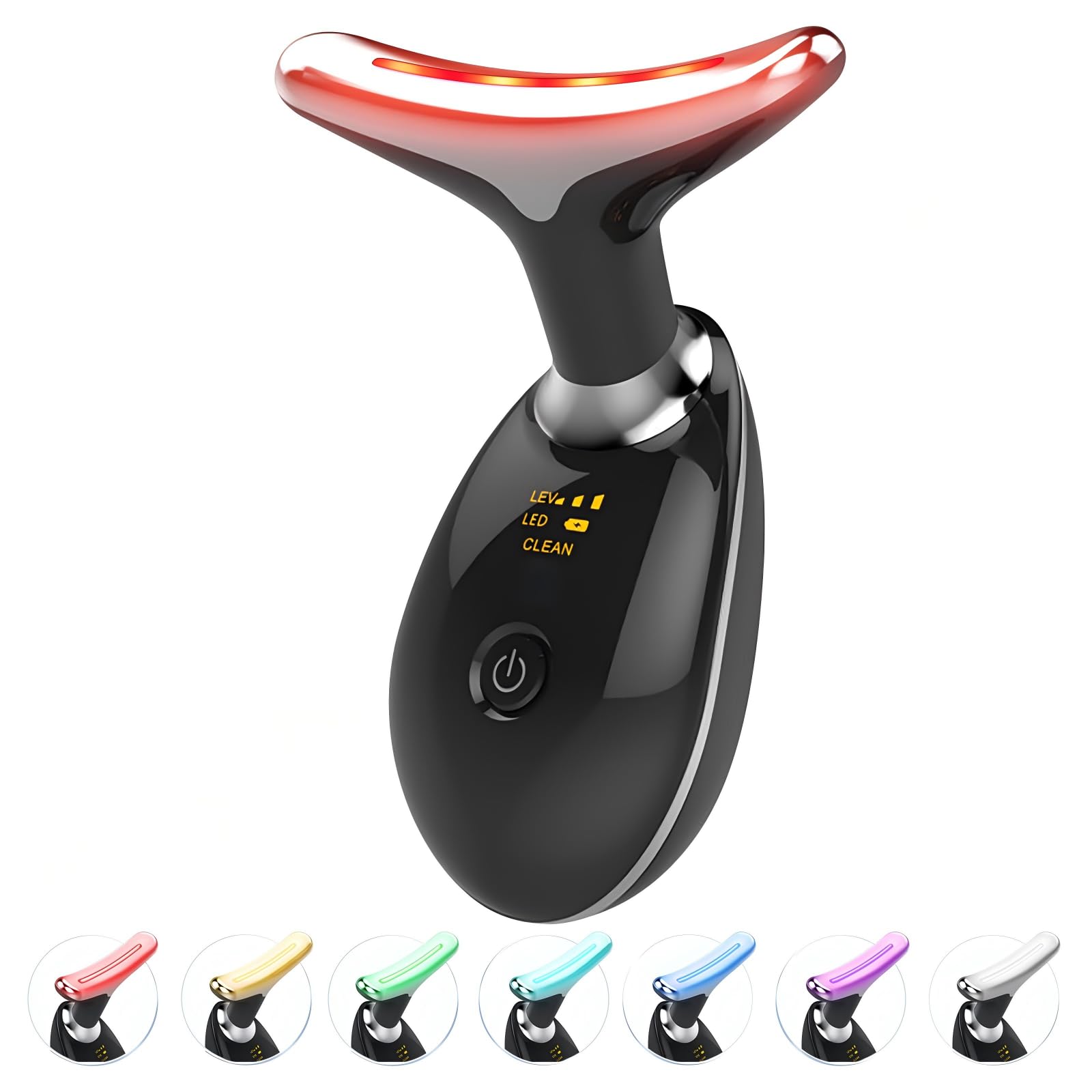 Elishine face and neck massager in glossy black, front view for a sculpted look