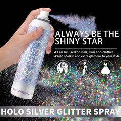 Elitles Made glitter spray demonstrates hair application with quick-dry sparkle.