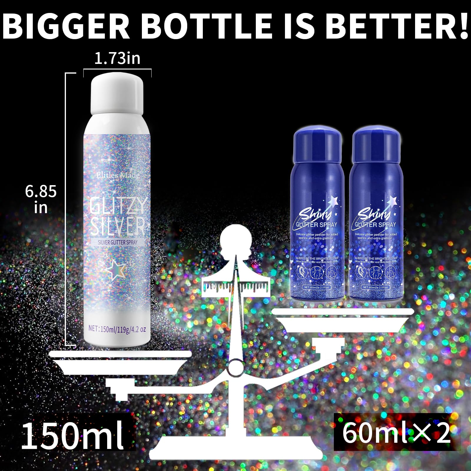 Elitles Made glitter spray designed for skin and hair use.