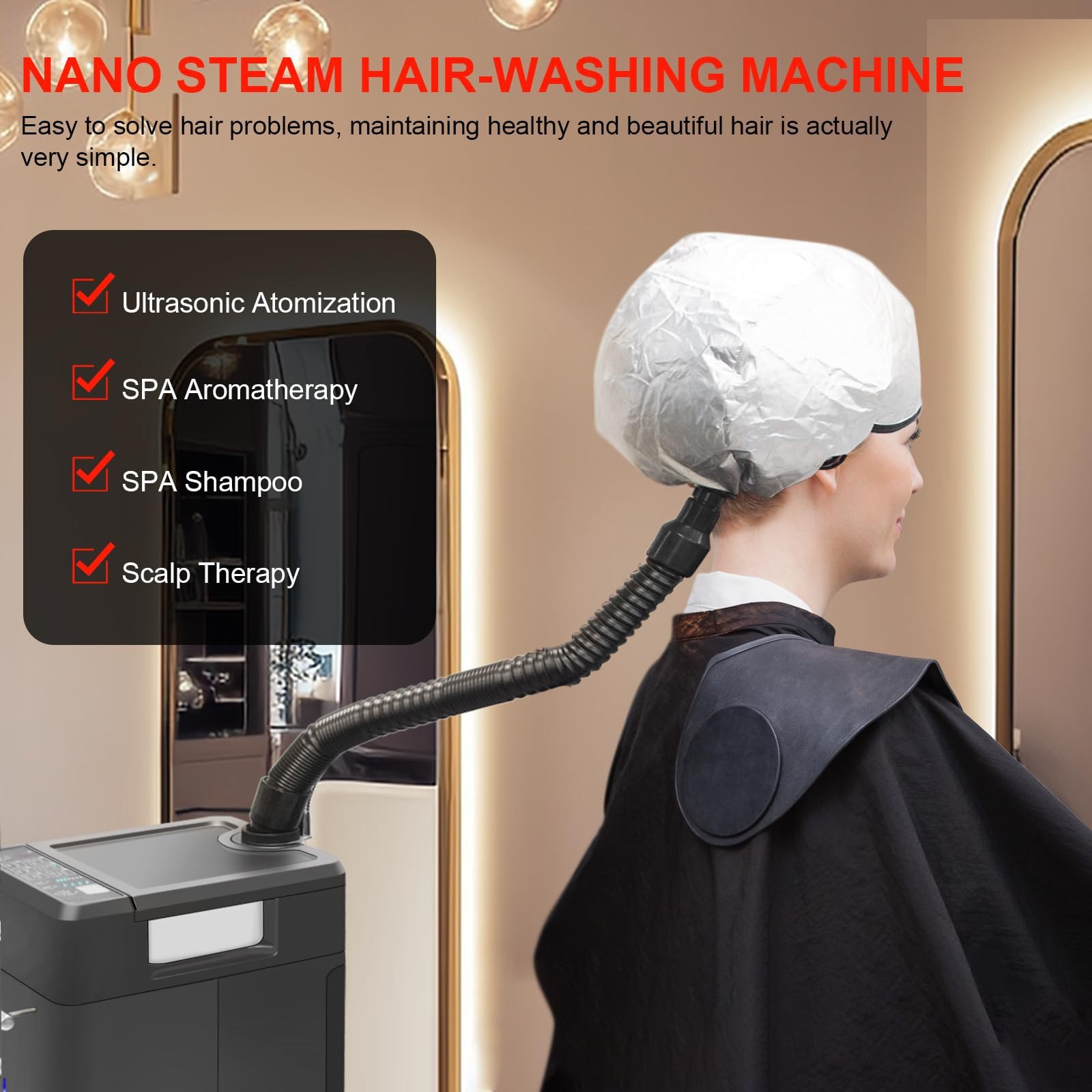 Elitzia Hair Steamer attached to reclining chair for professional treatments