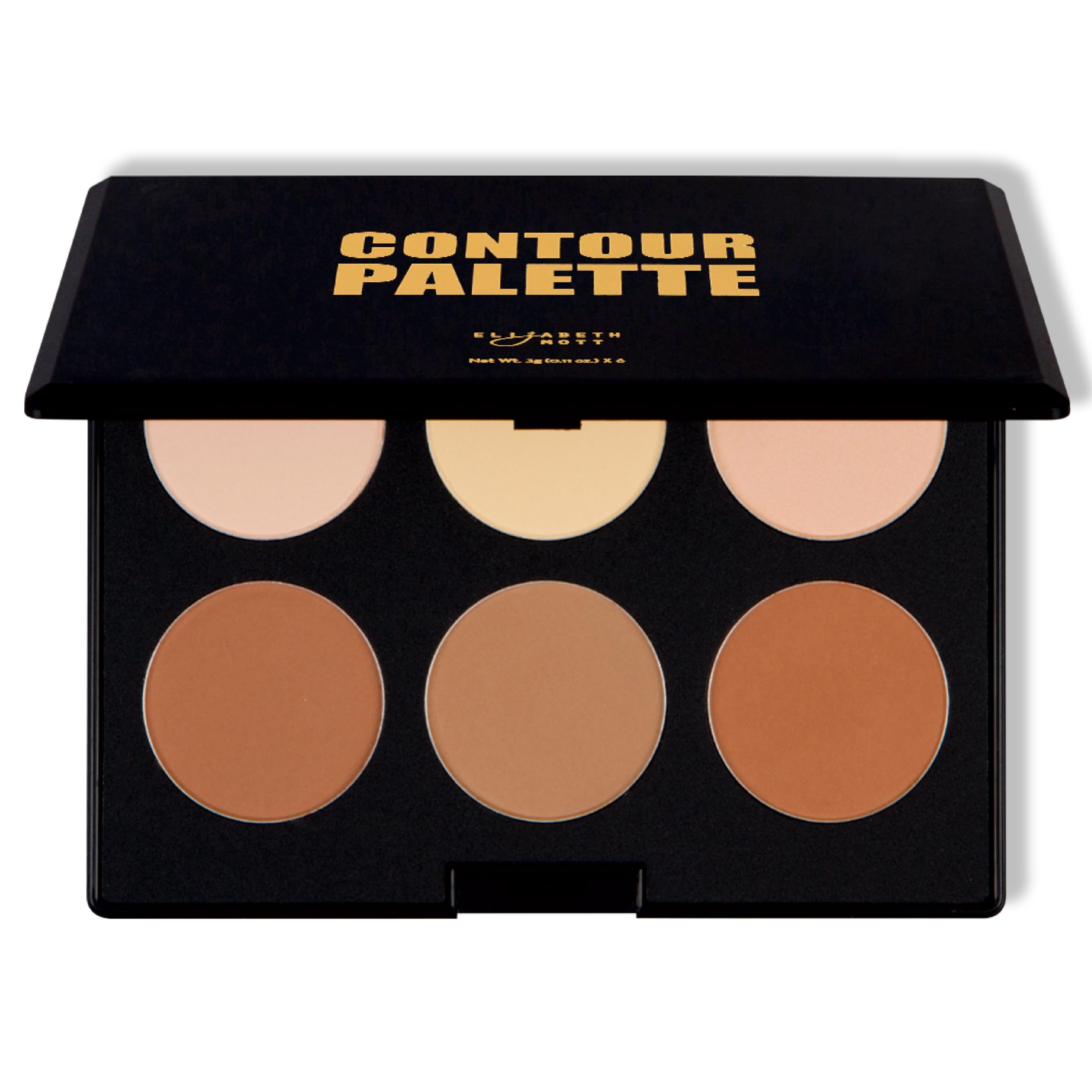 Elizabeth Mott Bronzer Contour Palette close-up shows six blendable shades for versatile contour