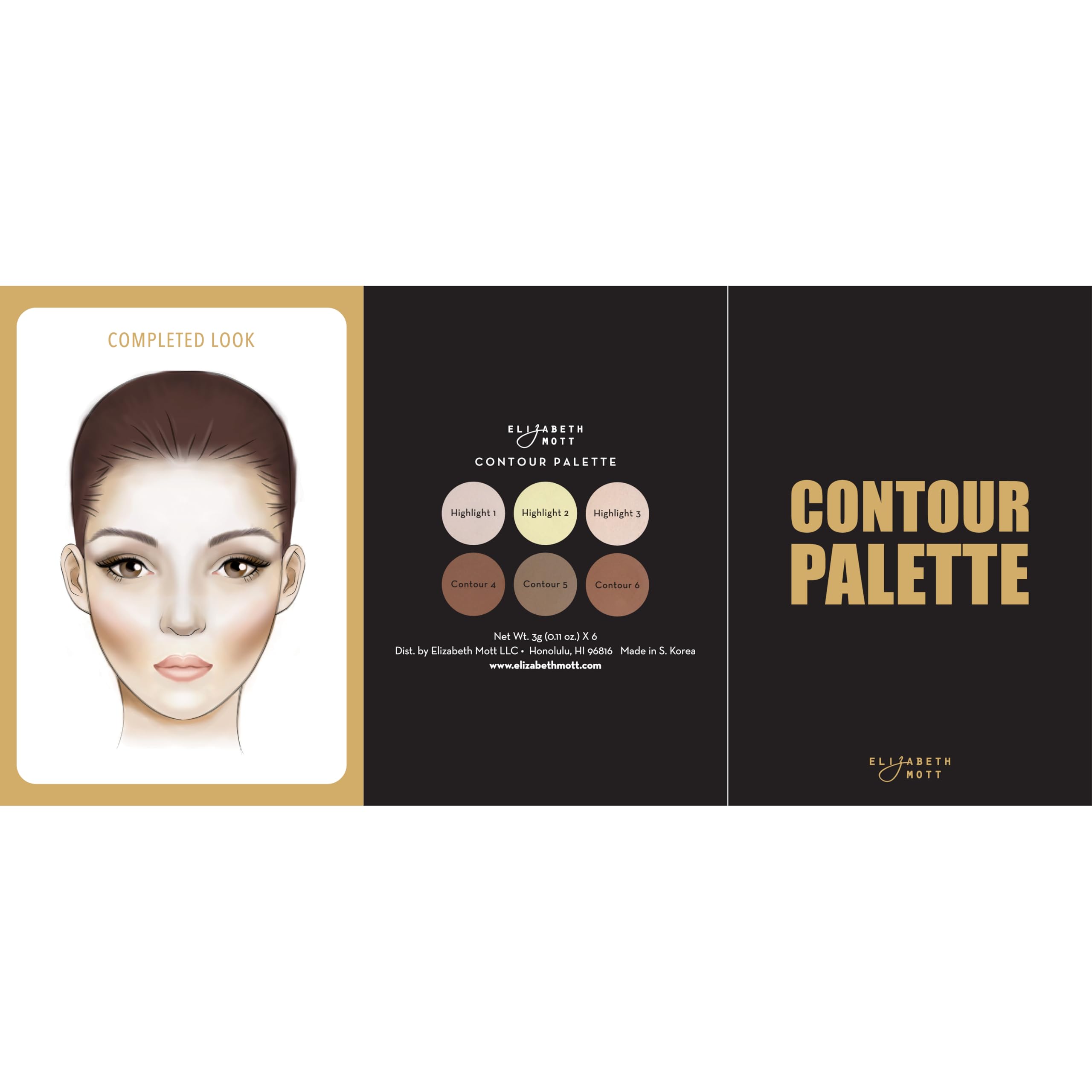 Contour shades from Elizabeth Mott define cheekbones, jawline, and nose with seamless blend