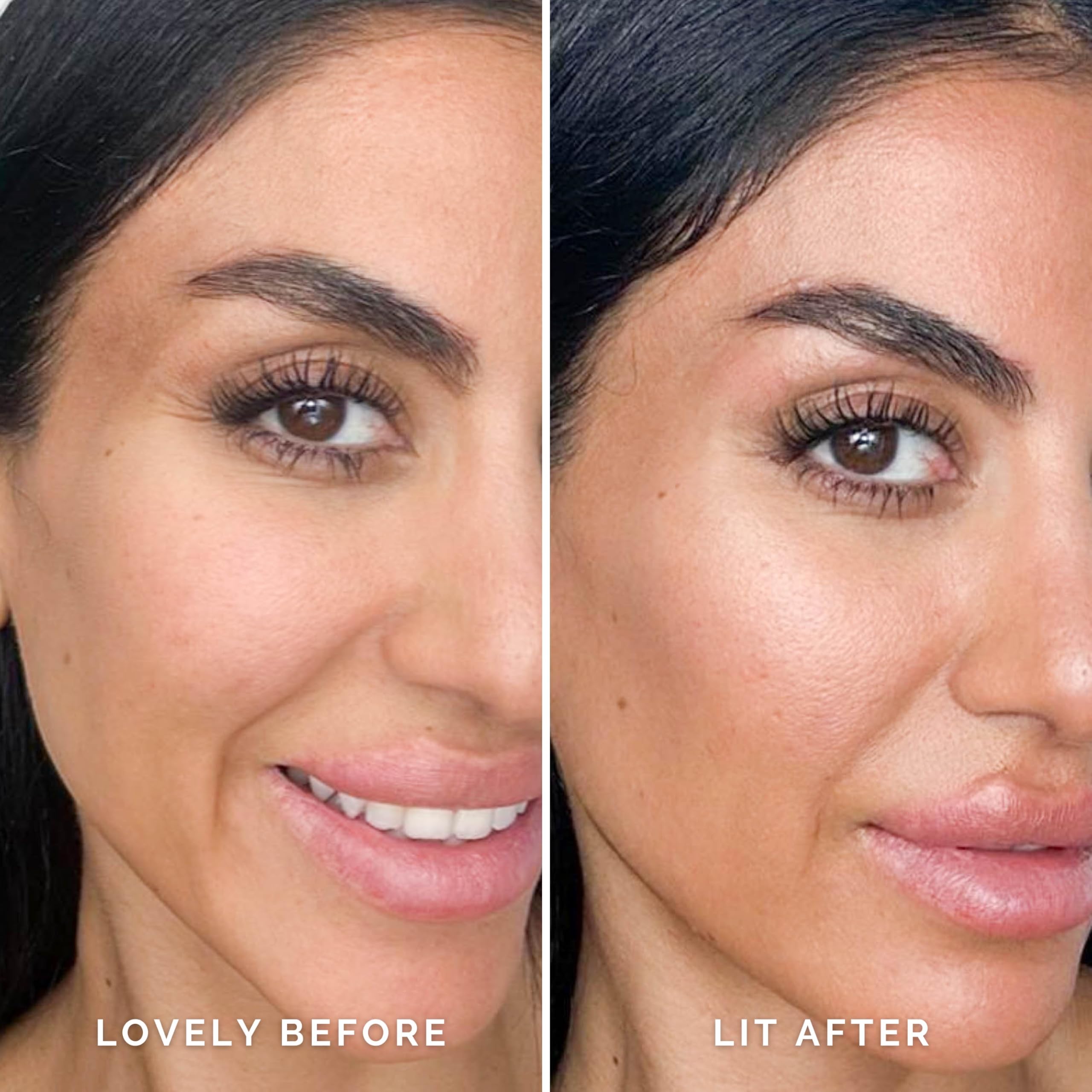 Elizabeth Mott glow enhancer close-up showing a dewy, light-reflecting finish.