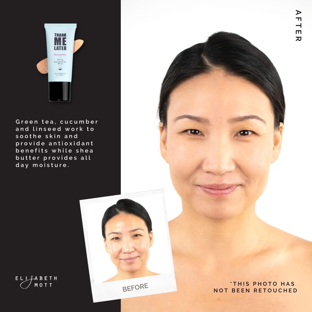 Elizabeth Mott Thank Me Later primer close-up with green tea cucumber extracts