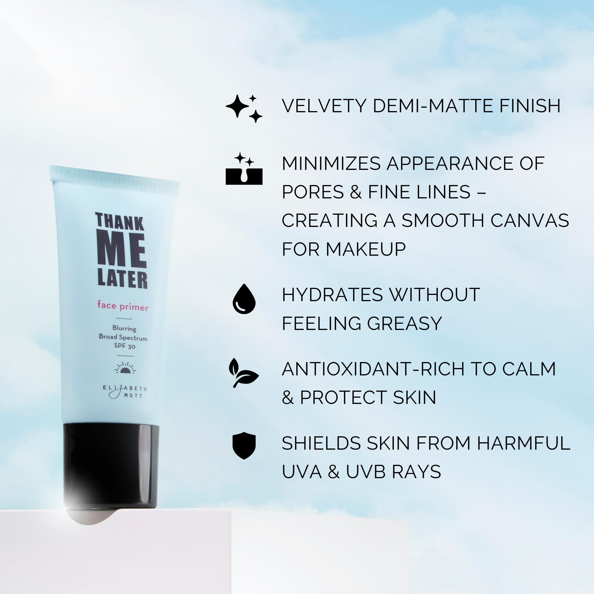 Elizabeth Mott Thank Me Later primer texture close-up shows hydrating formula
