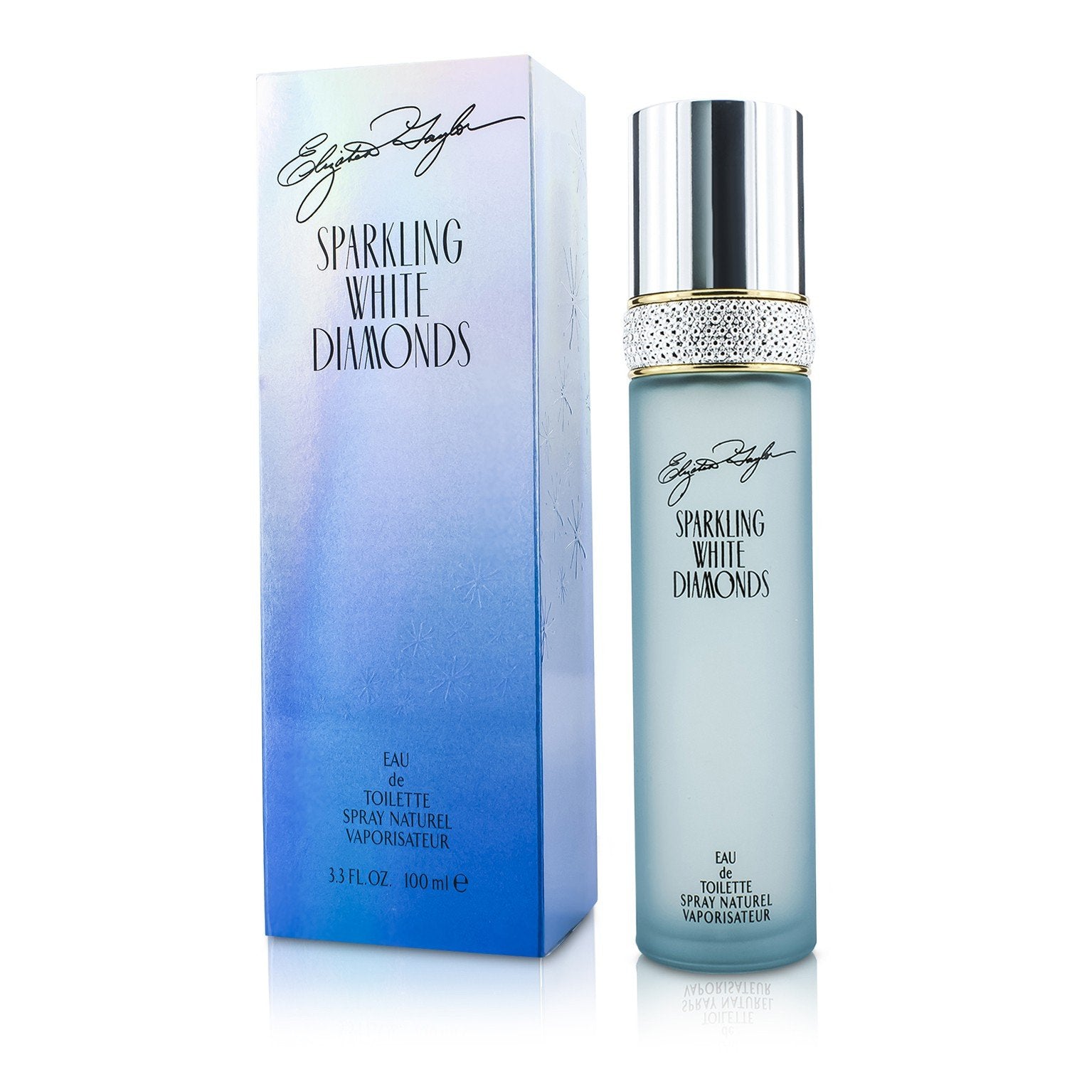 Elizabeth Taylor Sparkling White Diamonds spray on skin for lasting elegance.