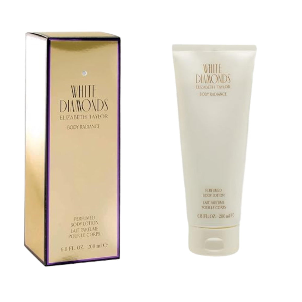 Elizabeth Taylor White Diamonds body lotion bottle front for daily moisturization.