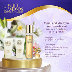 Elizabeth Taylor White Diamonds body lotion, lightweight hydration with a luxurious scent.