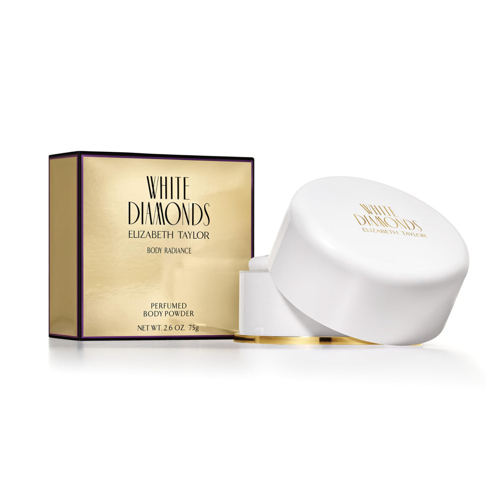 Elizabeth Taylor White Diamonds body powder puff demonstrates easy, elegant daily application.