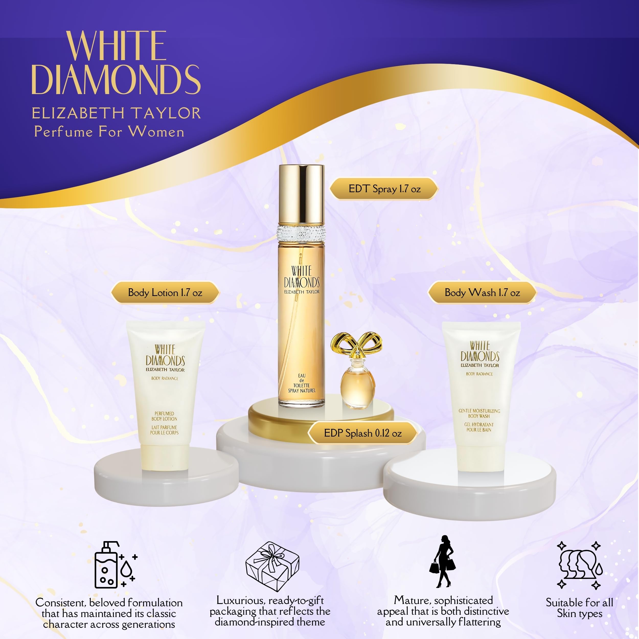 Elizabeth Taylor White Diamonds spray bottle, compact luxury for on‑the‑go elegance.