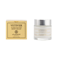 Elizabeth W Vetiver Body Cream jar for deep hydration with earthy vetiver scent