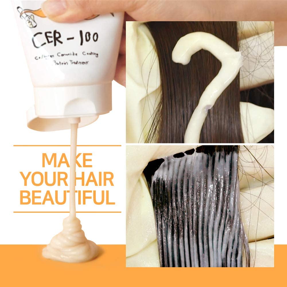 Elizavecca Cer-100 lifestyle shot promotes a simple at-home hair care ritual.
