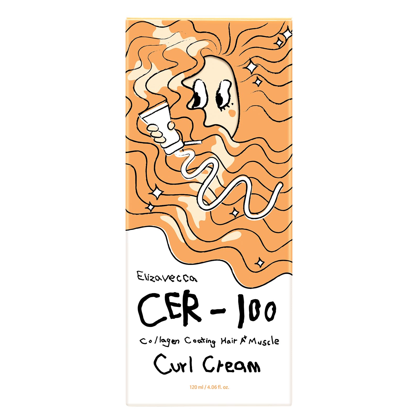 Elizavecca CER-100 curl cream on hair strands delivers moisture and shine.