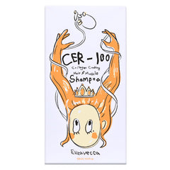 Elizavecca CER-100 shampoo bottle back label highlights ceramide and daily-use benefits
