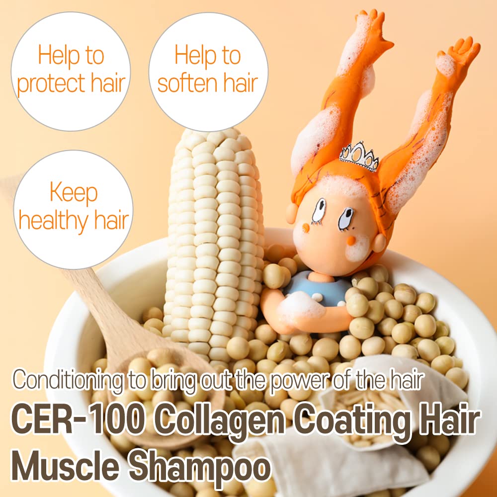 Elizavecca CER-100 shampoo bottle in a hair care routine setup