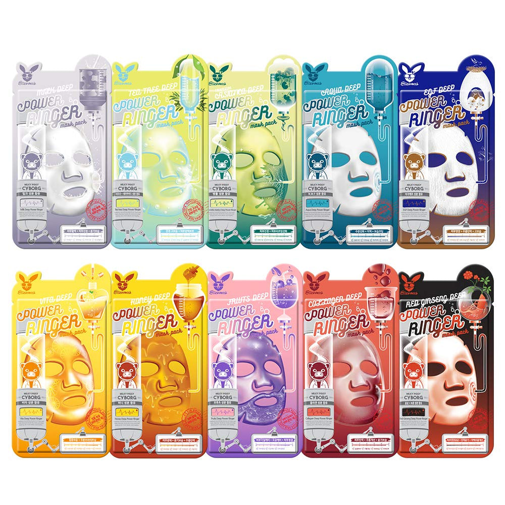 Elizavecca Deep Power Ringer masks – 10 types for versatile weekly sheet masking.