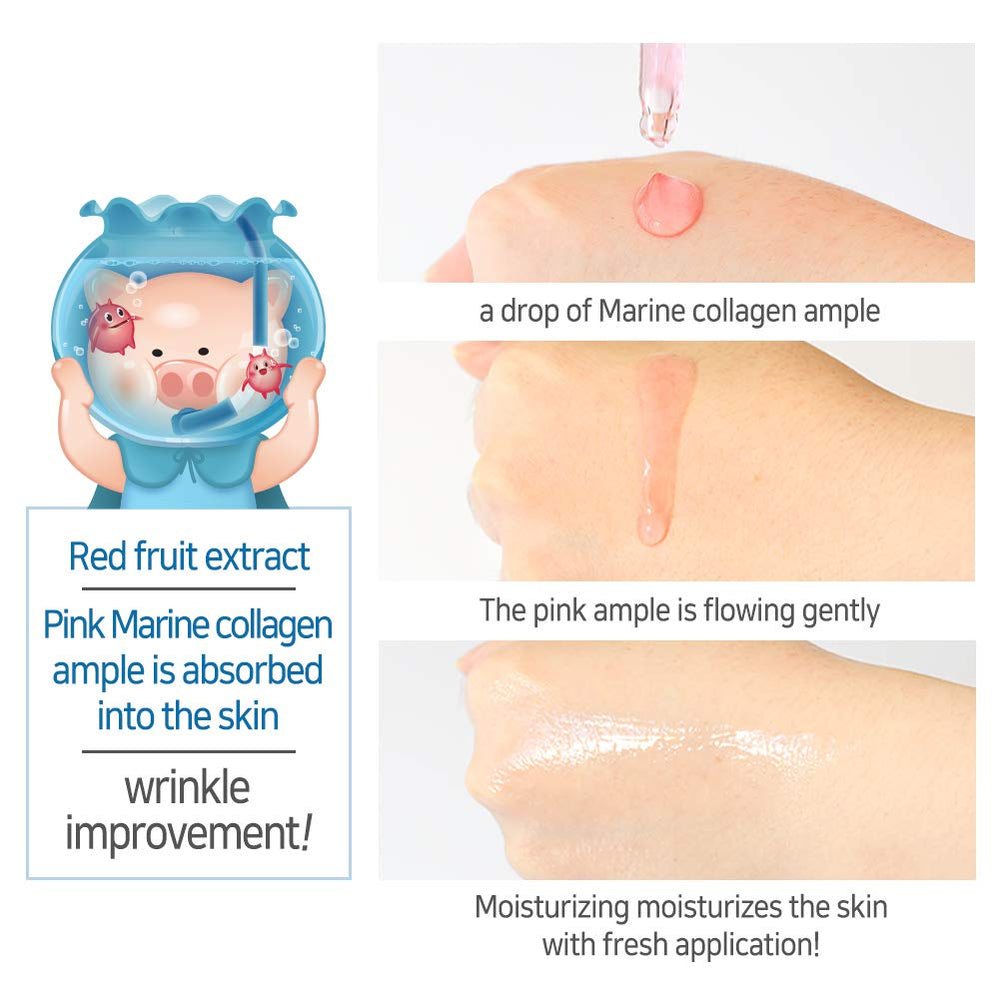 Elizavecca Marine Collagen Ample creamy serum swatch shows hydrating glow.