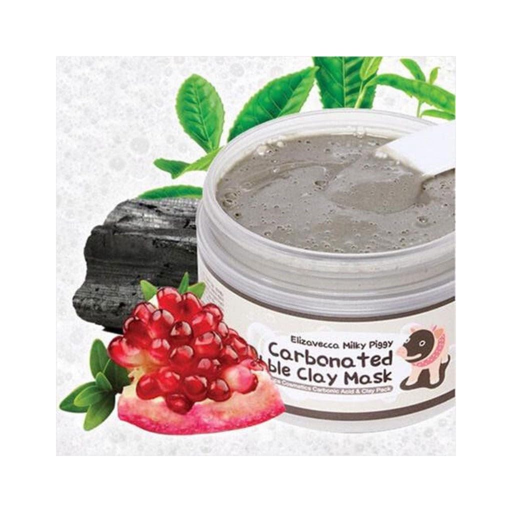 Elizavecca Milky Piggy bubble clay mask in use on the face for pore refinement.