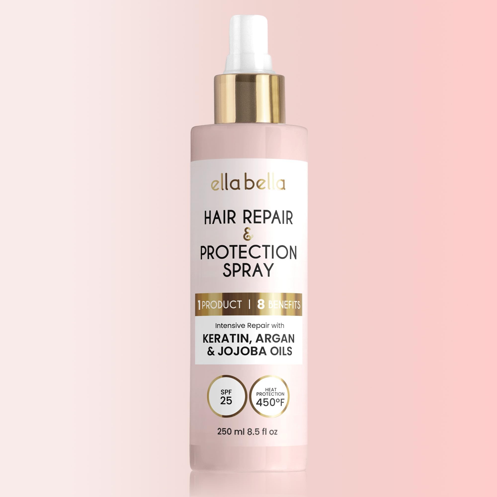 ELLA BELLA All-in-1 heat protectant spray bottle ready for heat styling protection.