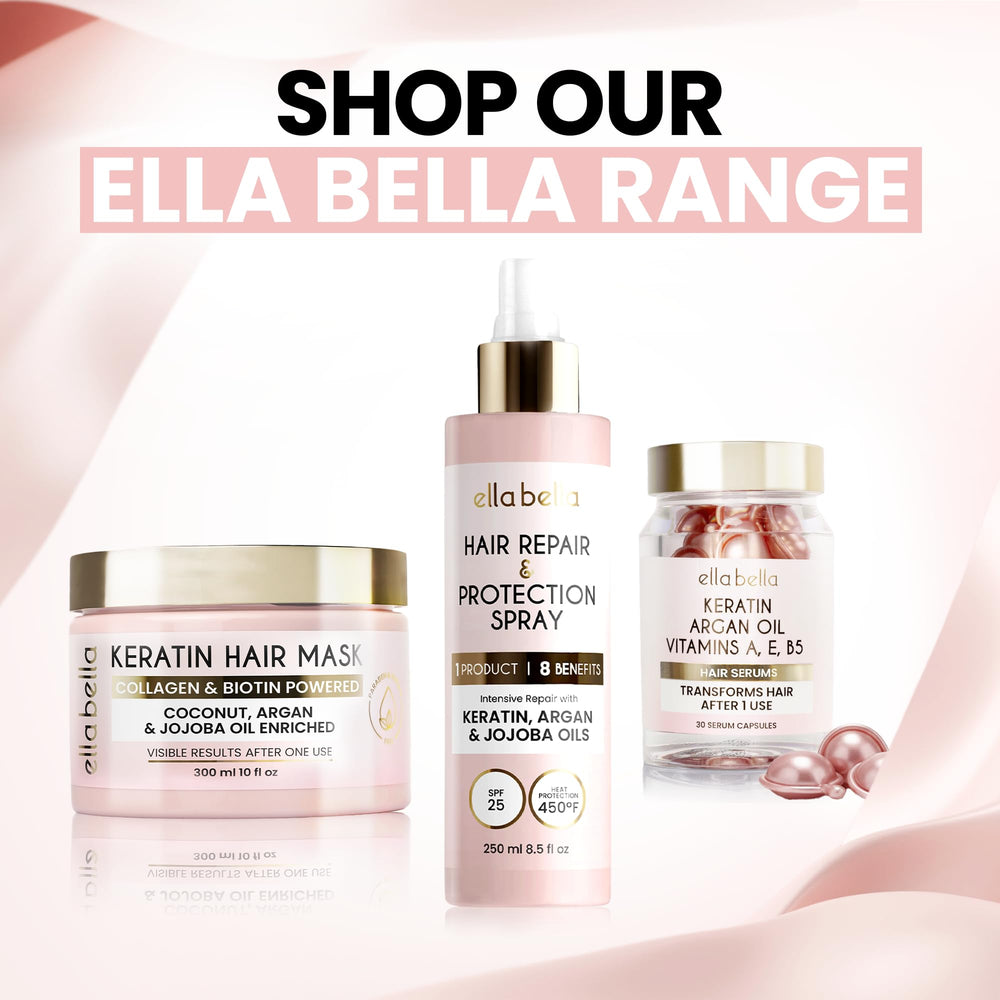 Elegant box includes Ella Bella keratin mask for gift-giving.