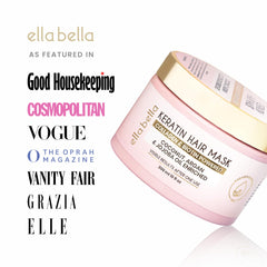 Spa-at-home packaging of Ella Bella keratin mask highlighting luxurious care.